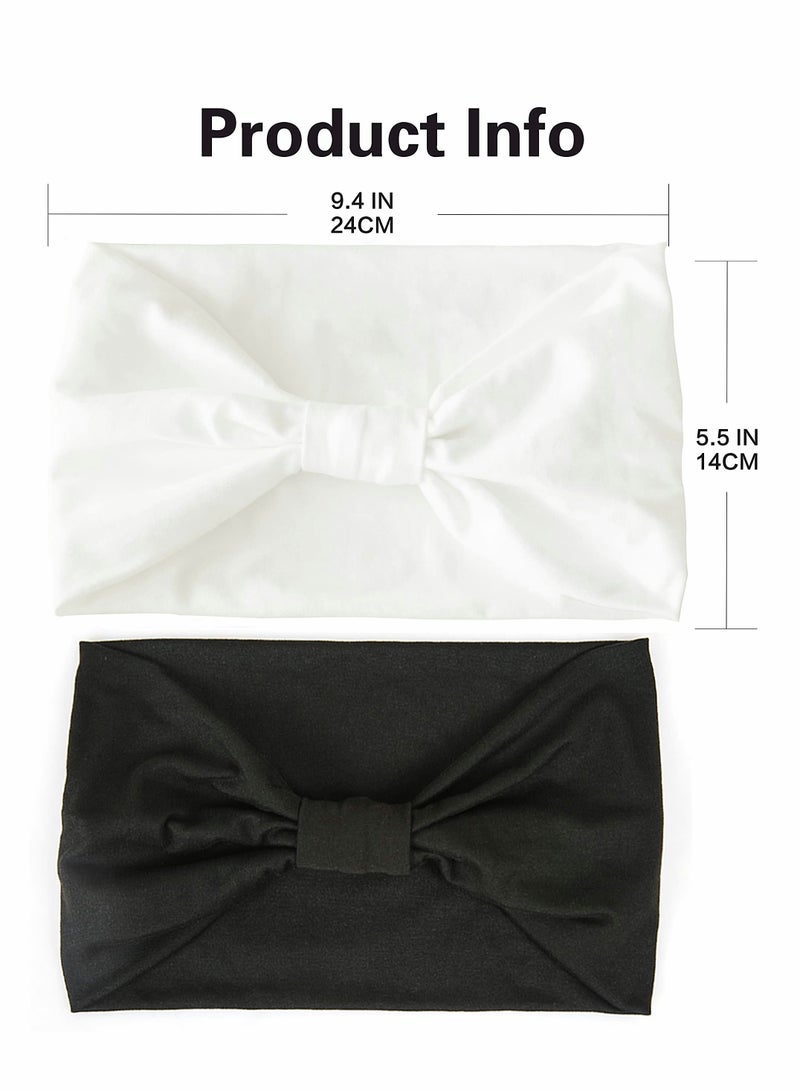 SOLARAE 2 Pack Wide Headbands for Women, Boho Knotted Sweat on-Slip Fashion Hair Bands, Head Wraps Elastic Soft Cotton Cloth Turbans Bandana for Yoga, Running, Sport - Image 4