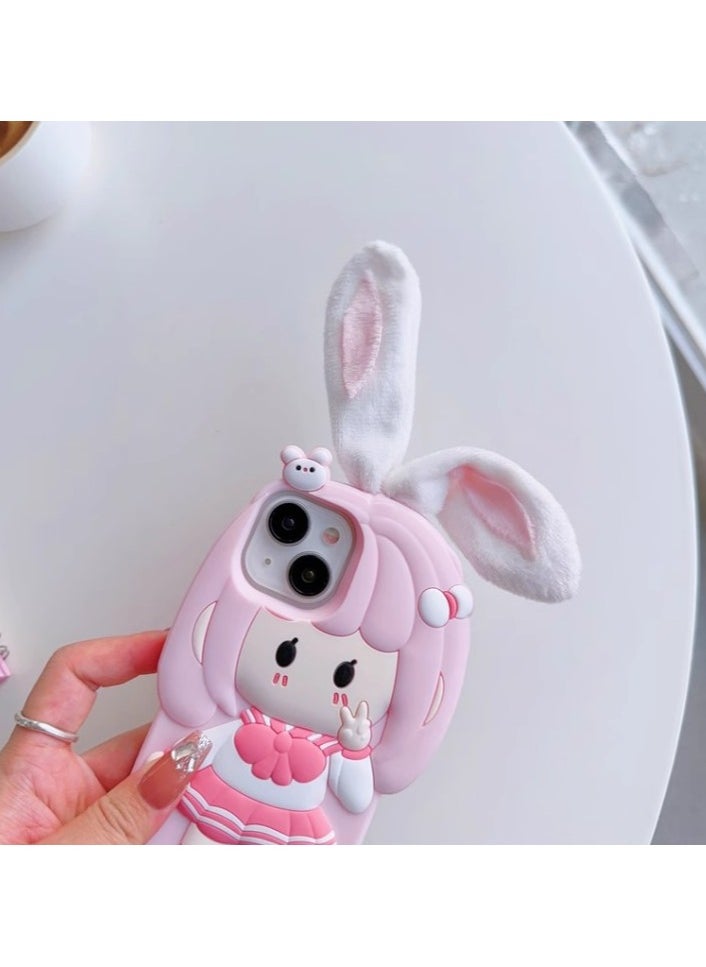 Generic - Silicone case Bunny ears pink skirt girl beautiful girl suitable for I Phone 14 pro max  mobile phone caseo - Image 1