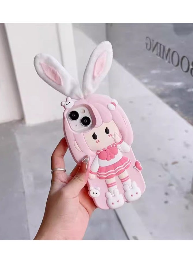 Generic - Silicone case Bunny ears pink skirt girl beautiful girl suitable for I Phone 14 pro max  mobile phone caseo - Image 1