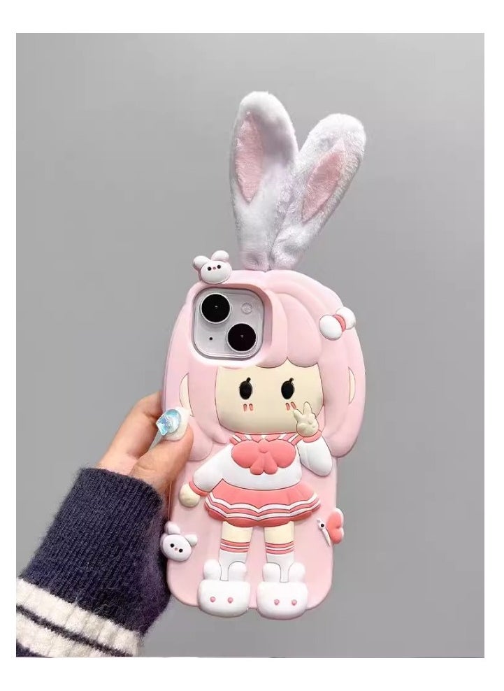 Generic - Silicone case Bunny ears pink skirt girl beautiful girl suitable for I Phone 14 pro max  mobile phone caseo - Image 1
