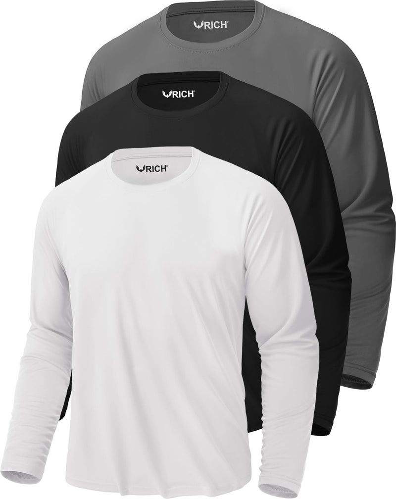 RICH Men's 3-Pack Basic Long Sleeve T-Shirt Sports Body T-Shirt - Image 1