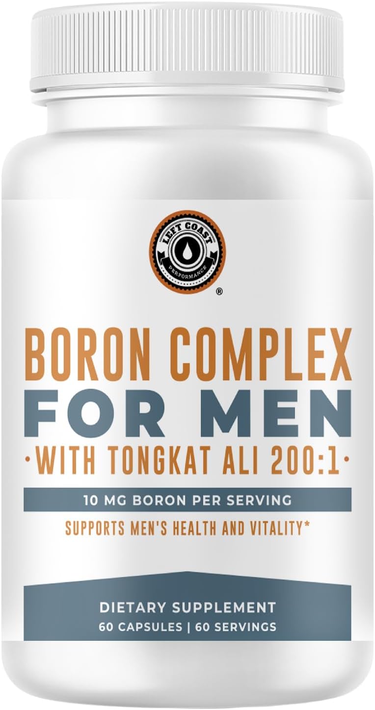 Left Coast Performance Boron Supplement For Men With Tongkat Ali  Vitamin D3 Zinc Picolinate 30mg Longjack Tongkat Ali For Men  Boron Citrate 10mg For Mens Health  Non GMO Gluten Free No Allergens  60 Count - Image 1
