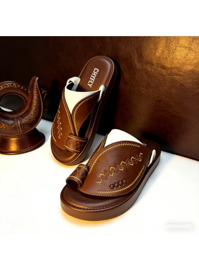 Men Fashion Slip On Slippers Embroidery Splicing Footwear - Image 5