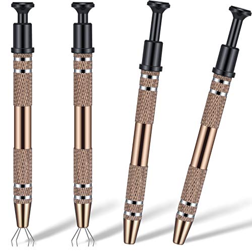 Mudder 4 Pcs 4 Claw Pearl Grabber Jeweler's Pick up Tool 4 Prongs Stainless Steel Piercing Ball Grabber for Small Parts Diamond Ic Chip Electronic Components Nail Clamping Gem(Brown) - Image 1