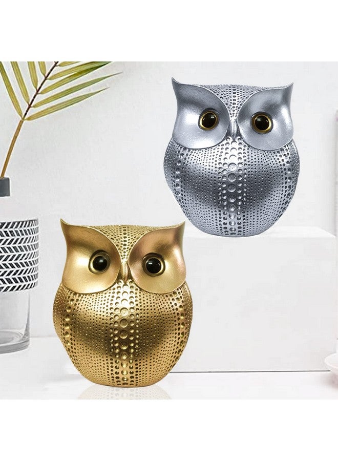SRJANA Modern Classy Lucky Owl Combo Resin Art Figure Showpiece (Pack of 2, Golden and Silver) - Image 1