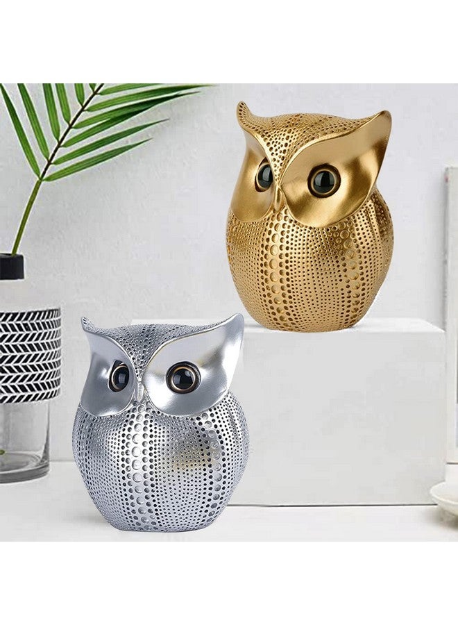 SRJANA Modern Classy Lucky Owl Combo Resin Art Figure Showpiece (Pack of 2, Golden and Silver) - Image 3