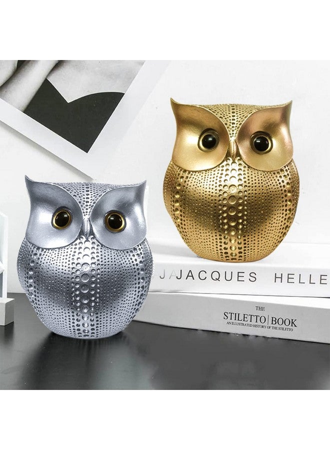 SRJANA Modern Classy Lucky Owl Combo Resin Art Figure Showpiece (Pack of 2, Golden and Silver) - Image 5