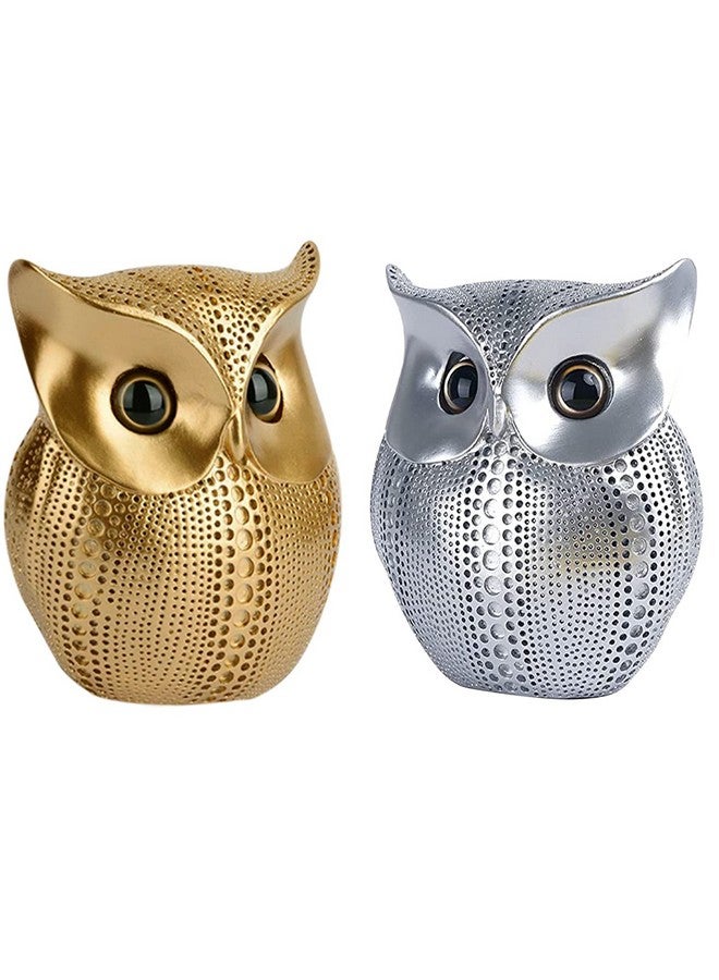 SRJANA Modern Classy Lucky Owl Combo Resin Art Figure Showpiece (Pack of 2, Golden and Silver) - Image 2