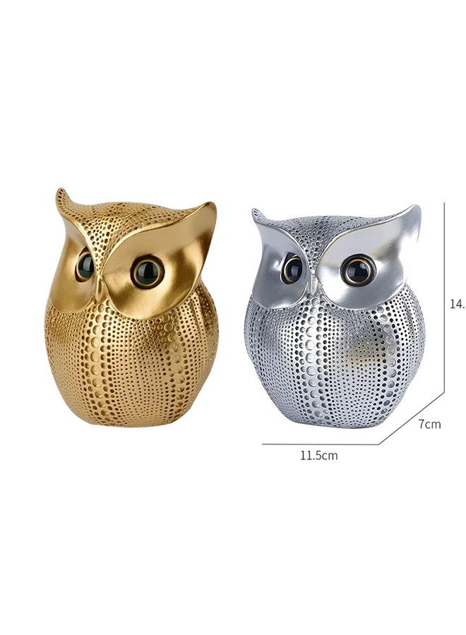 SRJANA Modern Classy Lucky Owl Combo Resin Art Figure Showpiece (Pack of 2, Golden and Silver) - Image 4