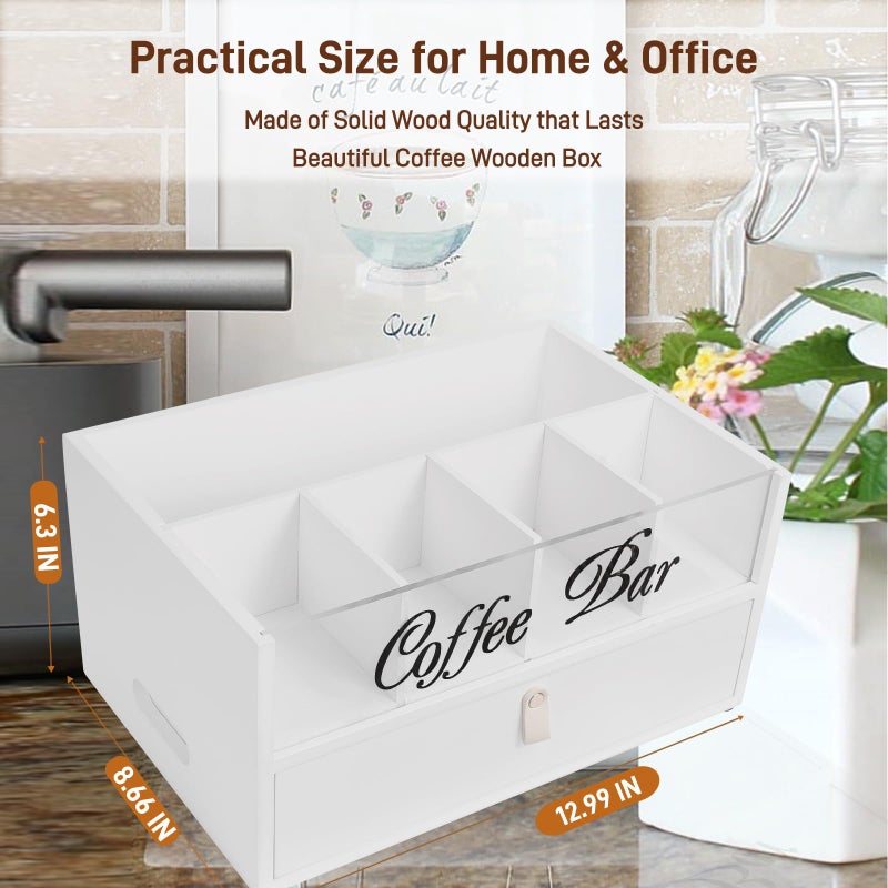Intarsio 2-Tier Coffee Bar Organizer with Clear Acrylic Top, Built-in Drawer and Leather Handle Pull for Countertop, Stylish Coffee Station Storage Box for Accessories, Pods, Great Gifts for Home - Image 3