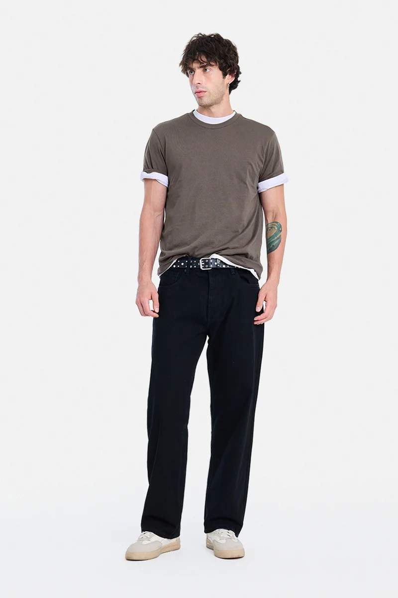 SNITCH Brown Solid Half Sleeve Regular Fit Casual T-Shirt