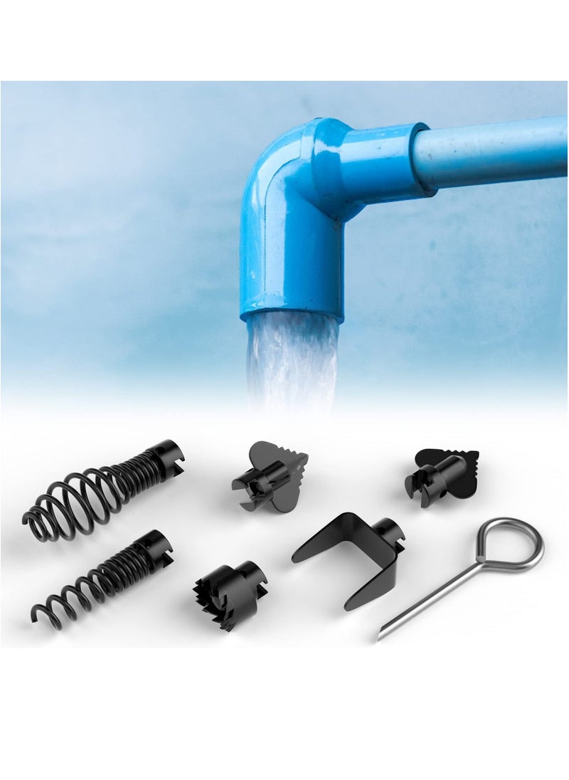 7PCS Drain Cleaner Combination Cutter Head Set,16mm Manganese Steel Spring Automatic Locking Drain Dredging Cutter Head Accessories for Drain Cleaning Machines - Image 4