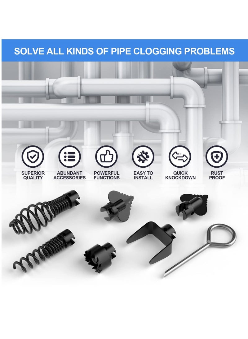 7PCS Drain Cleaner Combination Cutter Head Set,16mm Manganese Steel Spring Automatic Locking Drain Dredging Cutter Head Accessories for Drain Cleaning Machines - Image 5