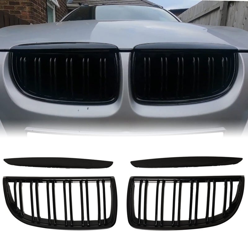 BILLDIO E90 Grille Double Slats Glossy Black Kidney Grille for 20052008 BMW 3 Series E90 320i 325i 325xi 330i 323i 328i 328xi 335i 335xi