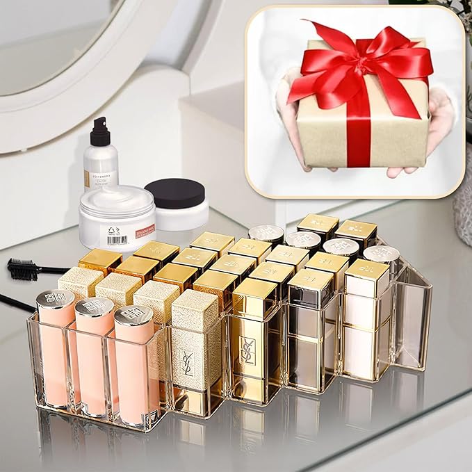 Topspring Lipstick Organiser Clear Lipstick Holder Makeup Organiser and Storage with 28 Slots Cosmetics Organiser for Lipstick Display and Lip Gloss Storing