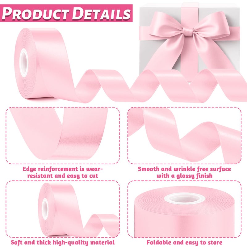 Fullive 1 1/2 Inch Pink Ribbon, 30 Yards Pink Ribbon for Gift Wrapping, Polyester Satin Valentines Ribbon for Wedding Baby Shower Valentines Day Decorations DIY Bows Breast Cancer Awareness Crafts - Image 3