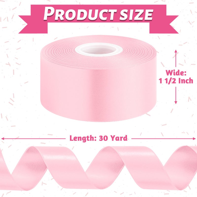 Fullive 1 1/2 Inch Pink Ribbon, 30 Yards Pink Ribbon for Gift Wrapping, Polyester Satin Valentines Ribbon for Wedding Baby Shower Valentines Day Decorations DIY Bows Breast Cancer Awareness Crafts - Image 2