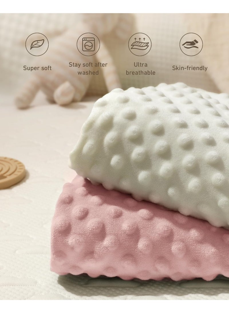 Babebay Babebay Changing Pad Cover, Ultra Soft Minky Dots Plush Changing Table Covers for Baby Boys and Girls, Breathable, 2 Pack (Peach Pink & Lily White)  - Image 4