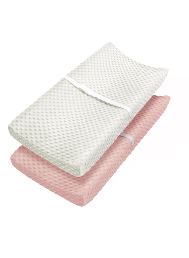 Babebay Babebay Changing Pad Cover, Ultra Soft Minky Dots Plush Changing Table Covers for Baby Boys and Girls, Breathable, 2 Pack (Peach Pink & Lily White)  - Image 1