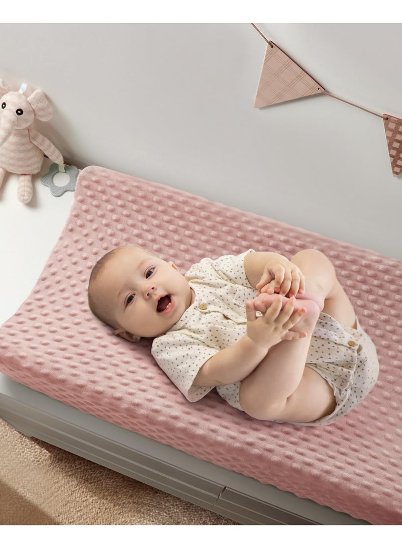 Babebay Babebay Changing Pad Cover, Ultra Soft Minky Dots Plush Changing Table Covers for Baby Boys and Girls, Breathable, 2 Pack (Peach Pink & Lily White)  - Image 3