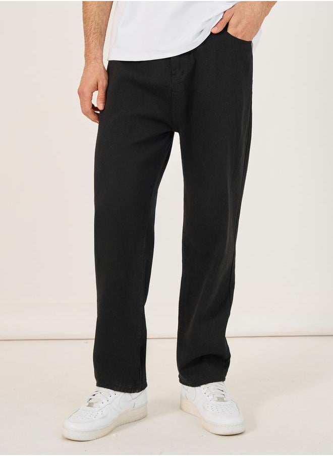 Styli Solid Mid Rise 5-Pocket Relaxed Fit Jeans  - Image 1