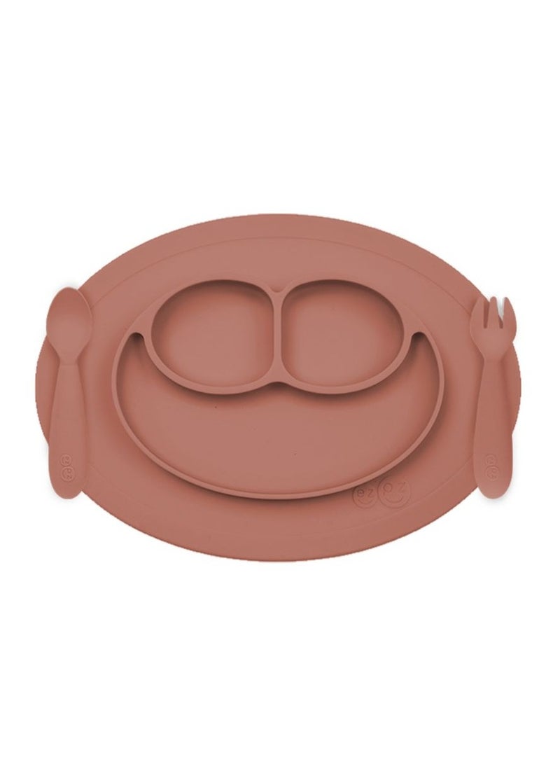 ezpz Mini Baby Feeding Set - Baby Led Weaning - 100% Silicone Silicone Baby Feeding Set, Plate, Fork & Spoon For Infants + Toddlers - Sienna - Image 1