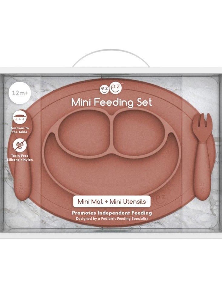 ezpz Mini Baby Feeding Set - Baby Led Weaning - 100% Silicone Silicone Baby Feeding Set, Plate, Fork & Spoon For Infants + Toddlers - Sienna - Image 5