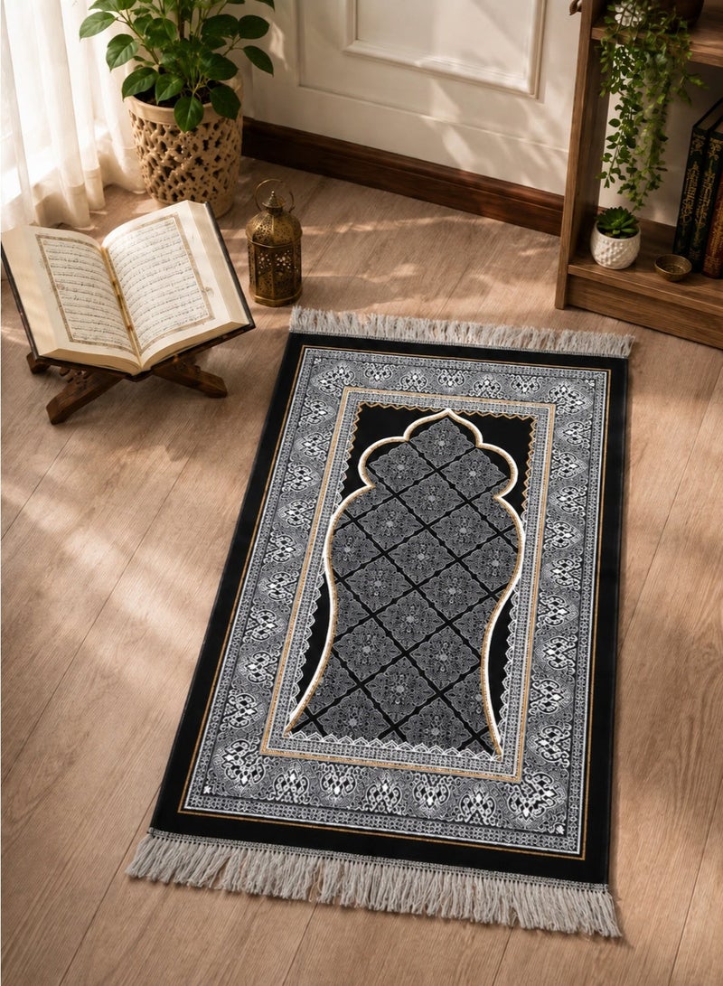 Portable Prayer Mat (Sajadah/Janamaz) – Lightweight, Foldable & Compact (Thinner than Foam Mats), Non-Slip Backing – Ideal for Travel, Home & Mosque ( ‌‌Black ) - Image 1