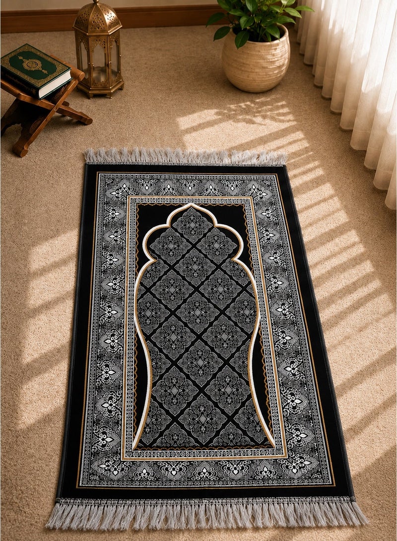 Portable Prayer Mat (Sajadah/Janamaz) – Lightweight, Foldable & Compact (Thinner than Foam Mats), Non-Slip Backing – Ideal for Travel, Home & Mosque ( ‌‌Black ) - Image 2