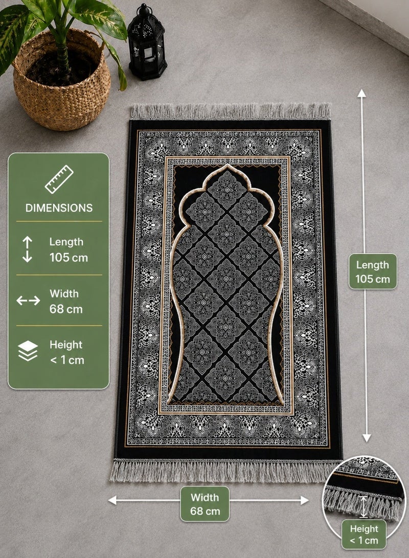 Portable Prayer Mat (Sajadah/Janamaz) – Lightweight, Foldable & Compact (Thinner than Foam Mats), Non-Slip Backing – Ideal for Travel, Home & Mosque ( ‌‌Black ) - Image 3