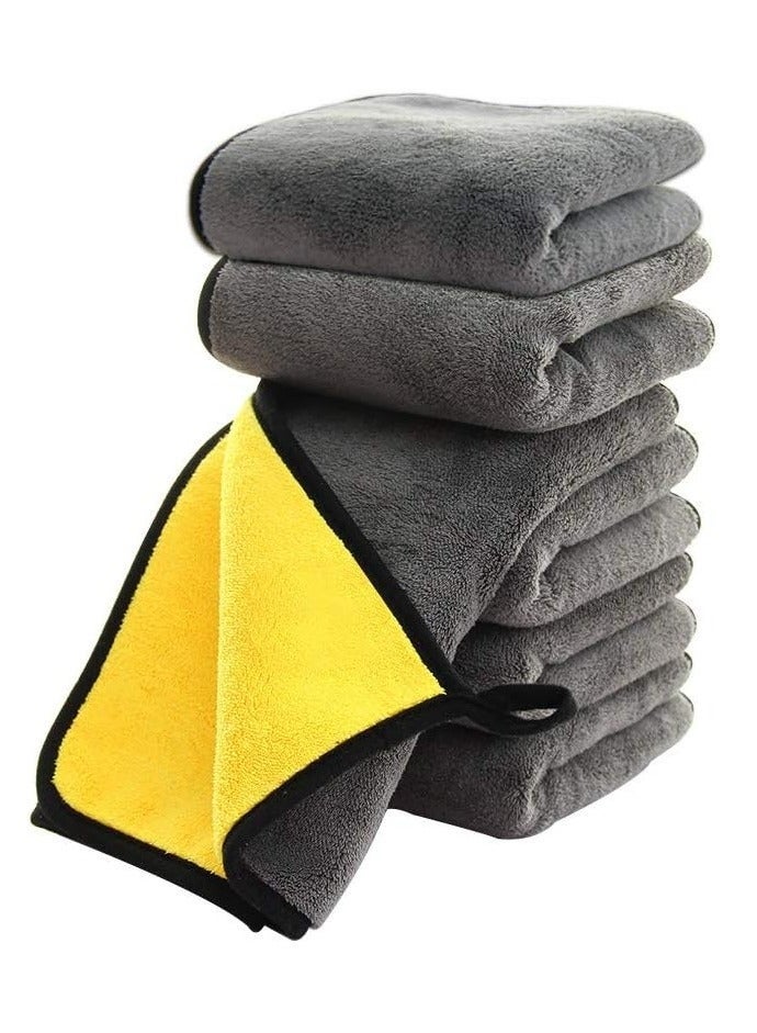Microfiber Car Detailing Towels, Double Sided Thickened Super Absorbent Car Detailing Towels, Car Detailing Towels, Car Detailing Cloth, 6 Pack, 40x70cm Yellow  Grey - Image 1