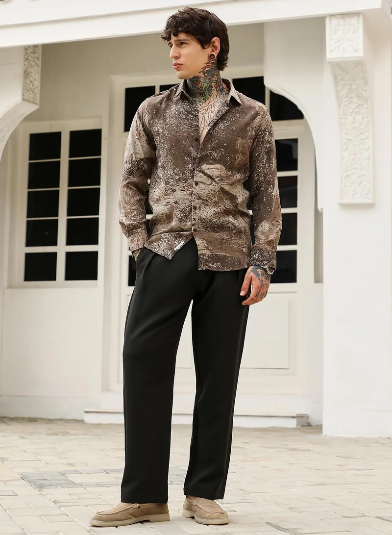 CAHOOT  Men's Coffee Brown Marble-Specks Imprint Shirt for Men | Best Price UAE