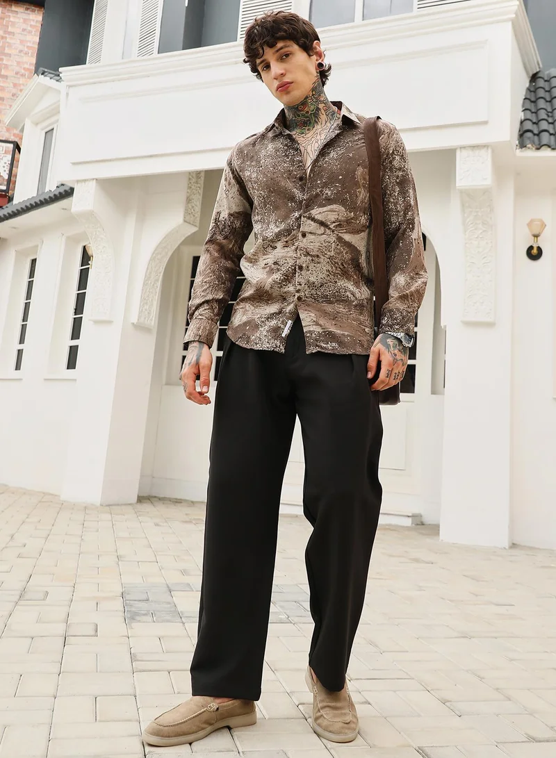 CAHOOT  Men's Coffee Brown Marble-Specks Imprint Shirt for Men | Best Price UAE