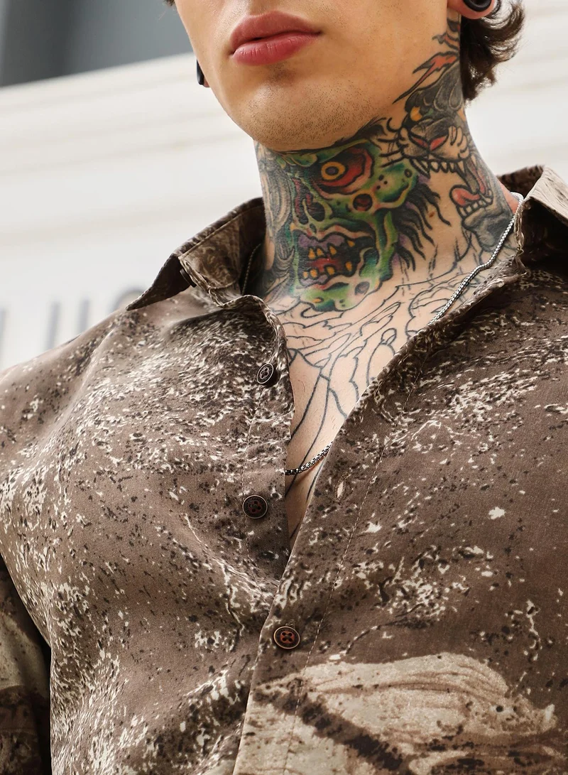 CAHOOT  Men's Coffee Brown Marble-Specks Imprint Shirt for Men | Best Price UAE