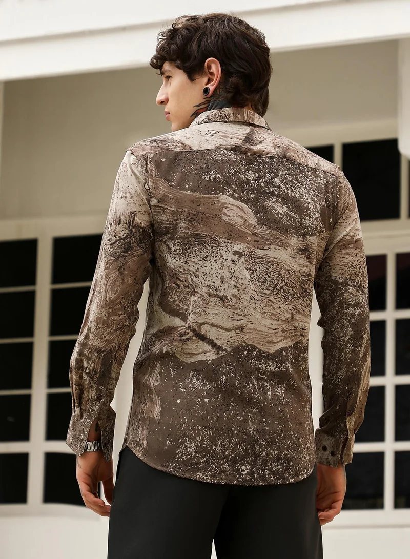 CAHOOT  Men's Coffee Brown Marble-Specks Imprint Shirt for Men | Best Price UAE