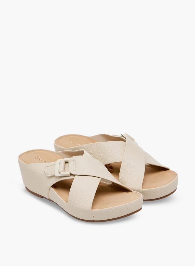 Le Confort Women Textured Cross Strap Wedge Sandals - Image 1