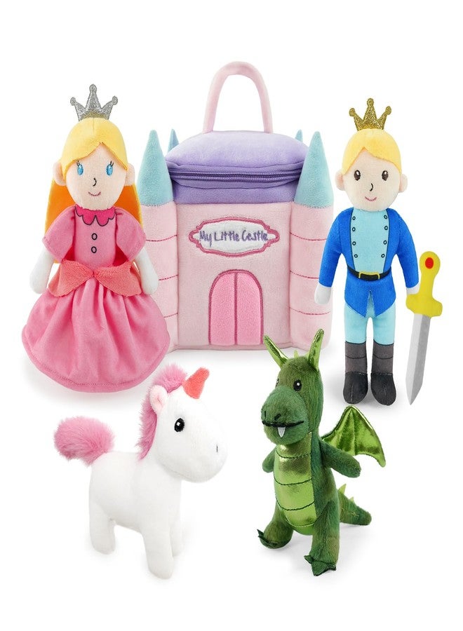 JUSTQUNSEEN Stuffed Plush Castle Princess Kit for Baby Toddler, 6-Piece My Little Ca STLE Playset, Sensory Pretend Play Toy with Castle Bag/Princess/Prince, Boy Girl Infant Newborn Gifts - Image 1