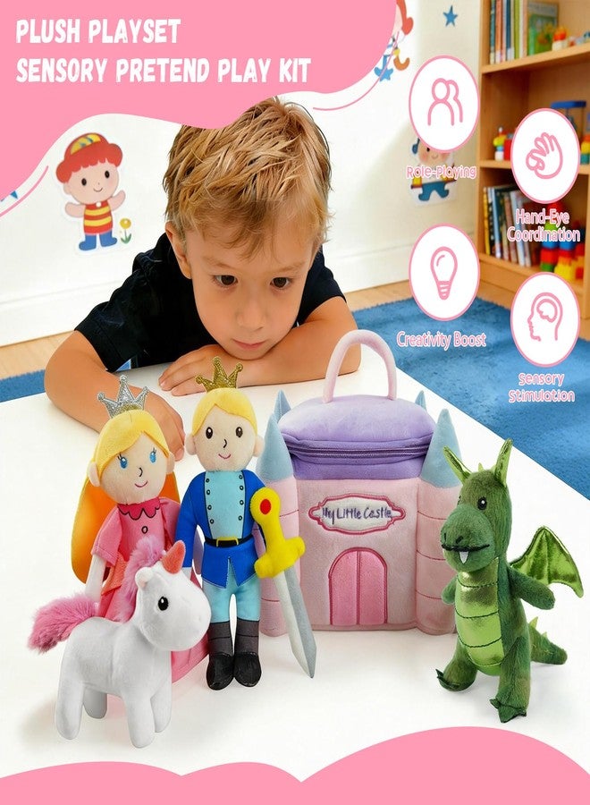 JUSTQUNSEEN Stuffed Plush Castle Princess Kit for Baby Toddler, 6-Piece My Little Ca STLE Playset, Sensory Pretend Play Toy with Castle Bag/Princess/Prince, Boy Girl Infant Newborn Gifts - Image 4