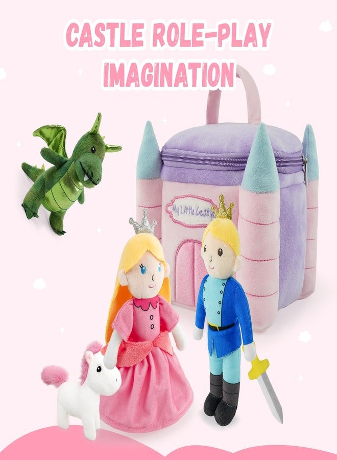 JUSTQUNSEEN Stuffed Plush Castle Princess Kit for Baby Toddler, 6-Piece My Little Ca STLE Playset, Sensory Pretend Play Toy with Castle Bag/Princess/Prince, Boy Girl Infant Newborn Gifts - Image 3