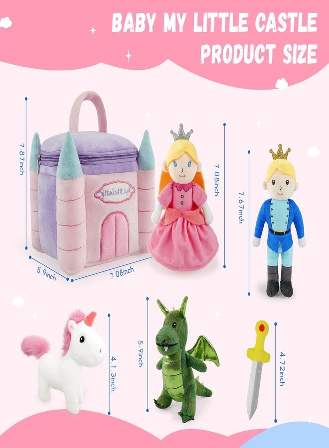 JUSTQUNSEEN Stuffed Plush Castle Princess Kit for Baby Toddler, 6-Piece My Little Ca STLE Playset, Sensory Pretend Play Toy with Castle Bag/Princess/Prince, Boy Girl Infant Newborn Gifts - Image 2