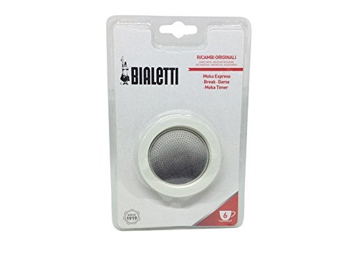Bialetti Moka Express 6 Cup Replacement Filter and 3 Gaskets  White - Image 1