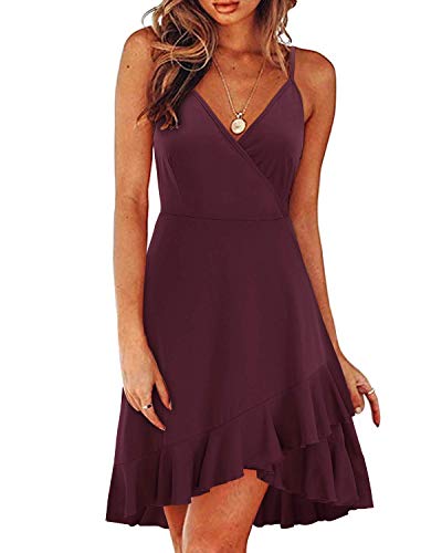ULTRANICE Summer Red Dress Womens Spring Trendy 2025 Casual Wrap Flowy V Neck Adjustable Spaghetti Outfits Clothes Wedding Guest Semi Formal Dresses Graduation Party Midi Sundresse(Red,L) - Image 1