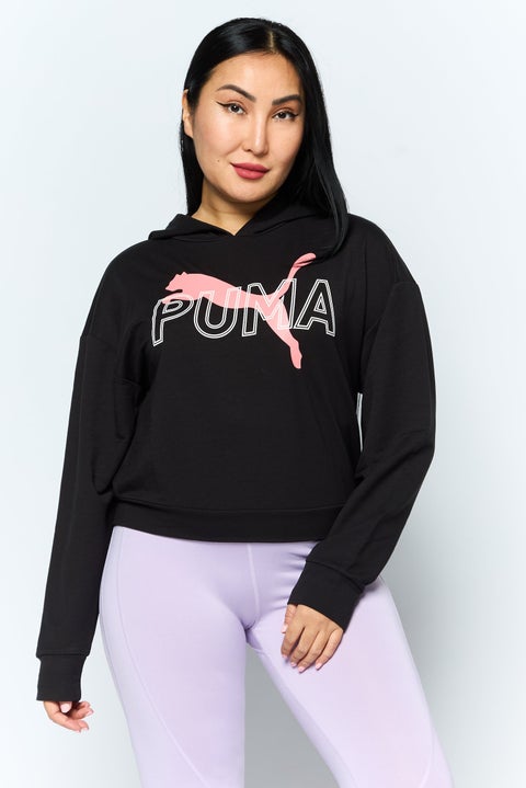 Women Sportswear Fit Long Sleeve Outdoor Hooded Sweatshirt, Black