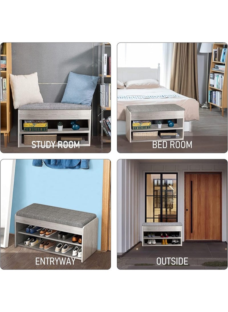 Sharpdo - SHARPDO Shoe Bench with Storage Shelf Entryway Shoe Storage Cabinet Bench with Padded Cushion 2-Tier Footwear Rack for Entryway Hallway,Bedroom 80*24*43CM - Image 1