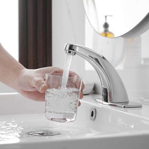 Green Spring Greenspring Touchless Bathroom Sink Faucet, Motion Automatic Sensor Faucet, Hands Free Vanity Faucets with Hole Cover Plate, Modern Commercial with Control Box and Temperature Mixer, Chrome - Image 5