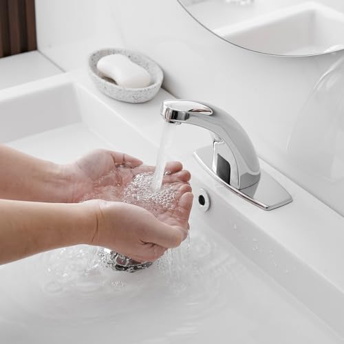 Green Spring Greenspring Touchless Bathroom Sink Faucet, Motion Automatic Sensor Faucet, Hands Free Vanity Faucets with Hole Cover Plate, Modern Commercial with Control Box and Temperature Mixer, Chrome - Image 4