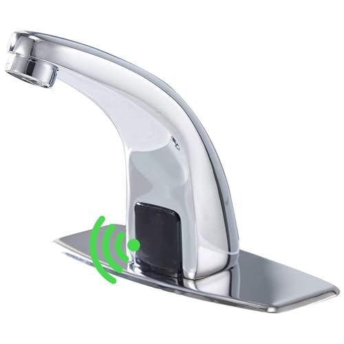 Green Spring Greenspring Touchless Bathroom Sink Faucet, Motion Automatic Sensor Faucet, Hands Free Vanity Faucets with Hole Cover Plate, Modern Commercial with Control Box and Temperature Mixer, Chrome - Image 1