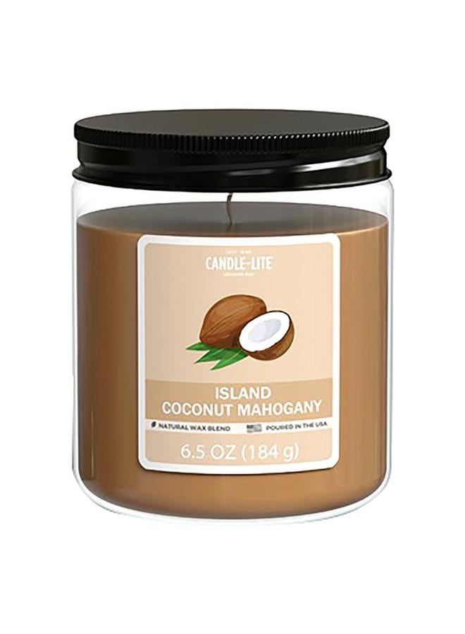 CANDLE-LITE Natural Wax Blend Highly Fragranced Island Coconut Mahogany Scented Jar Candle with Top Lid Brown 6.5oz 4603127