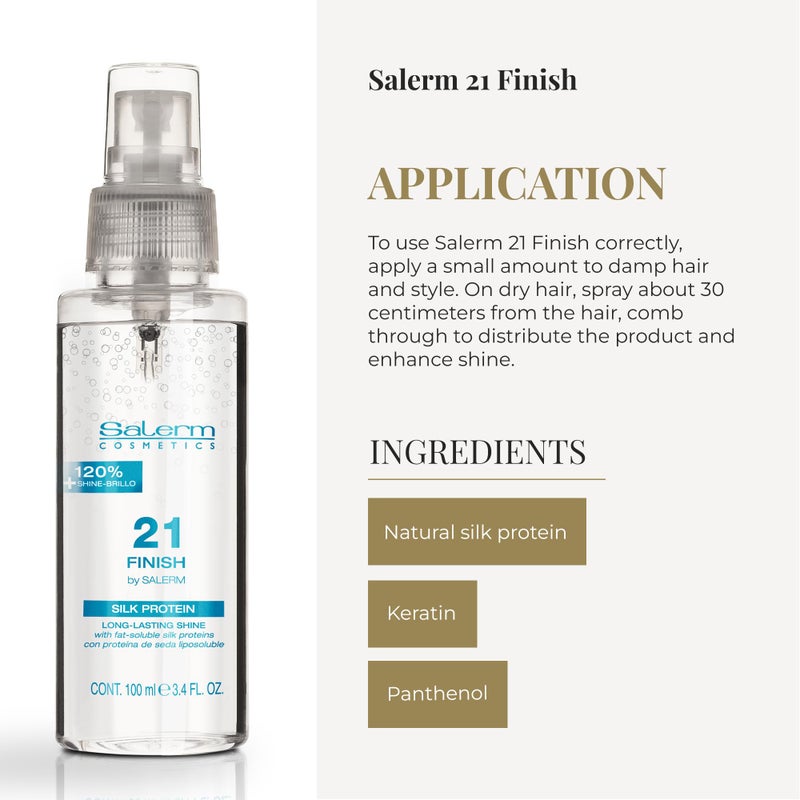 SALERM - Illuminating Hair Spray - Salerm 21 Finish - 100 ml - with Silk Proteins - Final Illuminating Touch - Hydrates and Adds Shine to Hair - Immediate Result - Heat Protector - Image 4