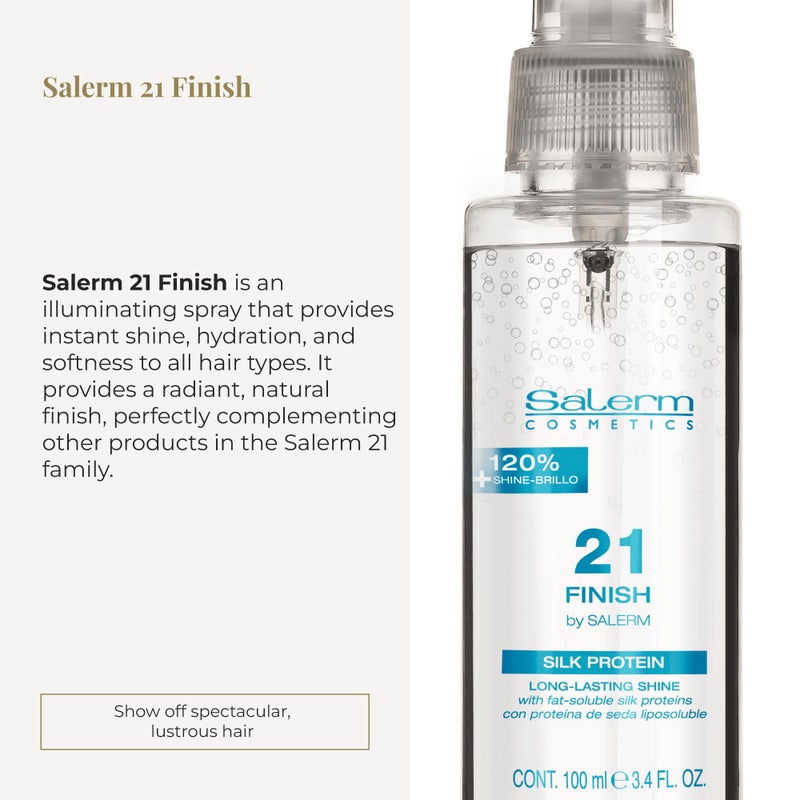 SALERM - Illuminating Hair Spray - Salerm 21 Finish - 100 ml - with Silk Proteins - Final Illuminating Touch - Hydrates and Adds Shine to Hair - Immediate Result - Heat Protector - Image 2
